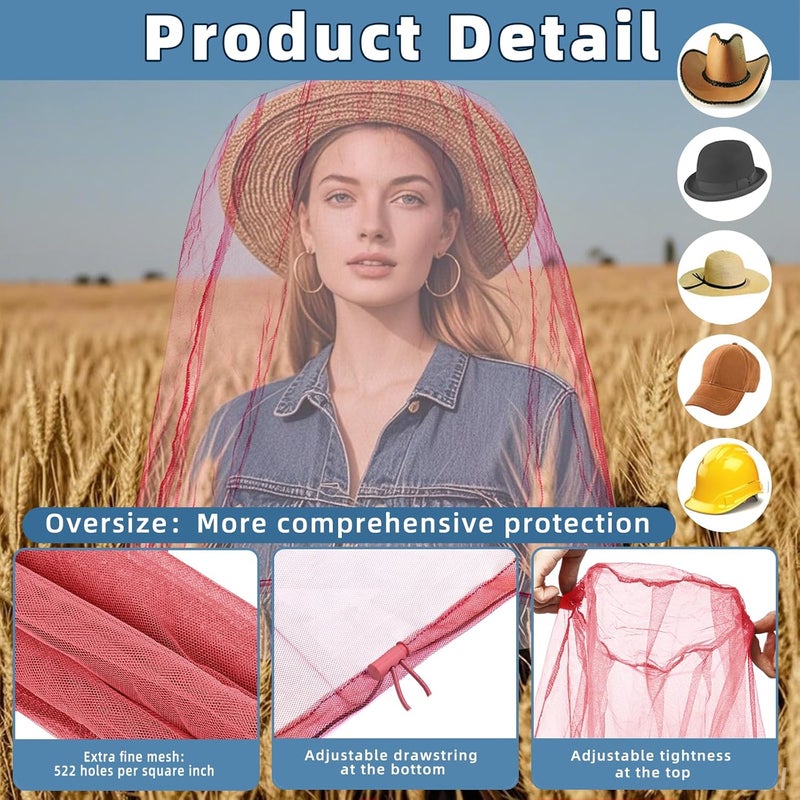 JayruiMice 2 Pack Ultra Large Mosquito Net 42x25 Inches Mosquito Head Net Oversized Insect Netting Bug Fits Most Hats for Gardening Hiking Fishing Traveling(Pink) - Image 3